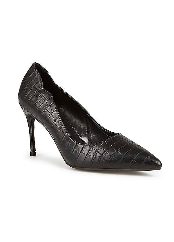 Black Croc Court Shoes by Freemans