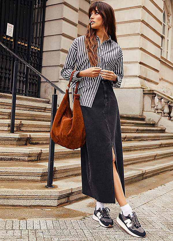 Denim Midi Skirt Women's Plus Size Black Denim Skirt Women's