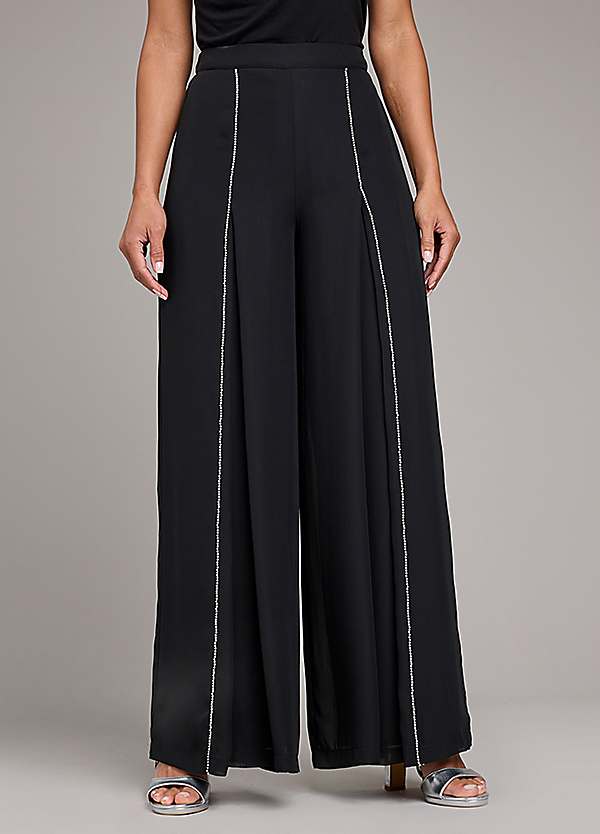 Black Contrast Stitch Lightweight Wide Leg Trousers