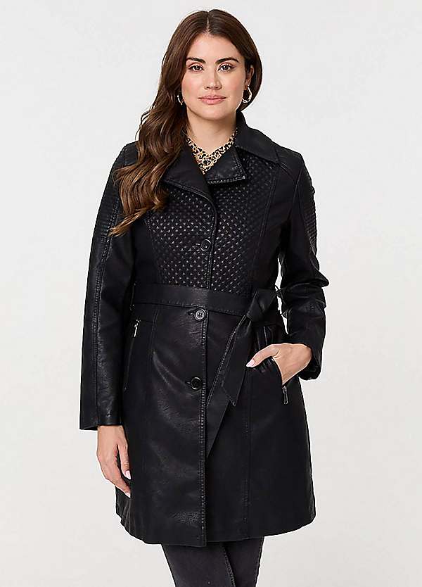 Leather Thigh Length Black Coat 4U Black Leather Jacket, M, Cinch
