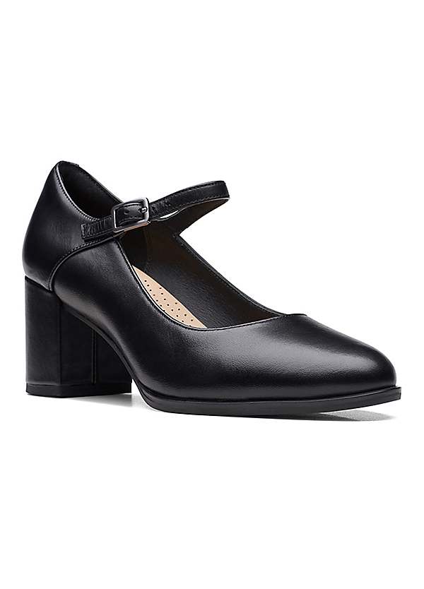 Black Leather Freva55 Strap Wide Fitting Shoes by Clarks