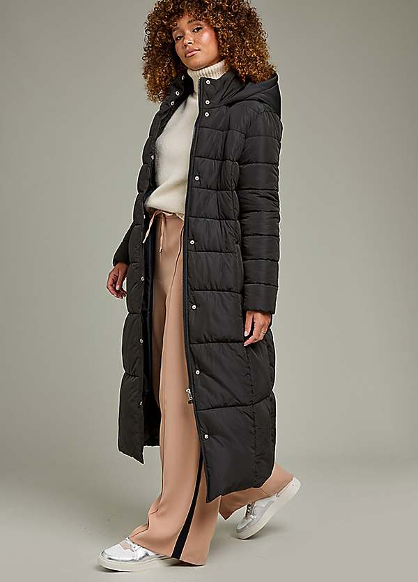 Black Longline Puffa Coat by Freemans