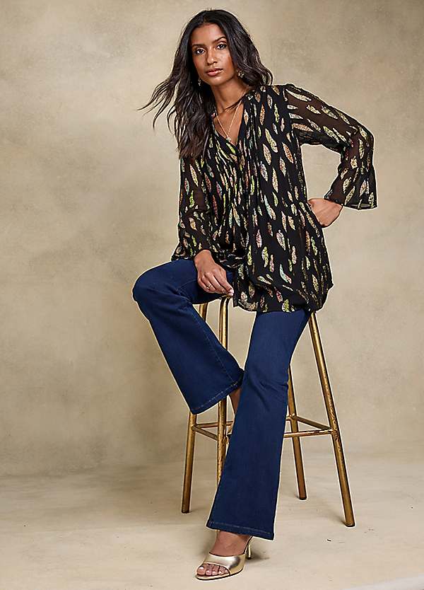 Black Multi Coloured Jacquard Pintuck Blouse by Together | Look Again