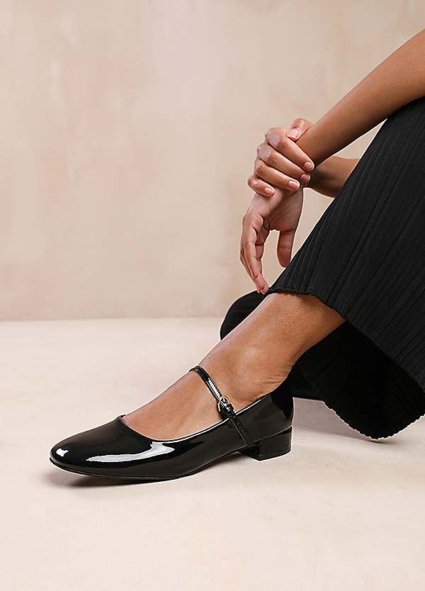 Black Patent Minsk Low Heel with Strap Buckle Detail Pumps by