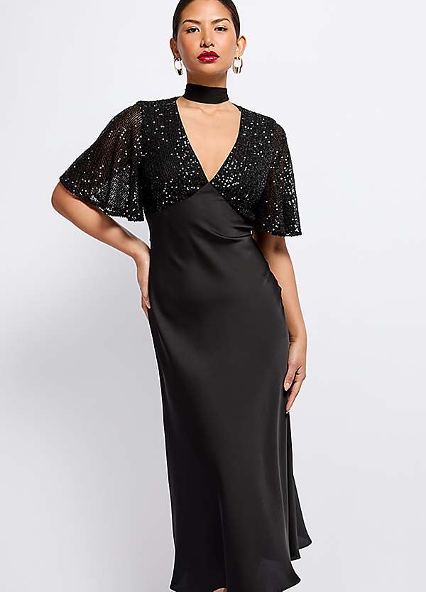 スーツ・フォーマル・ドレス SATIN BLACK DRESS 53-05-024-BLACK-ΦΟΡΕΜΑ ΜΑΞΙ