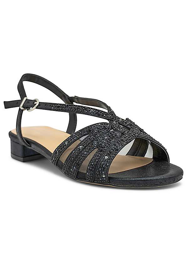 Black Shimmer 'Quest' Wide Fit Low Heel Sandal by Paradox London