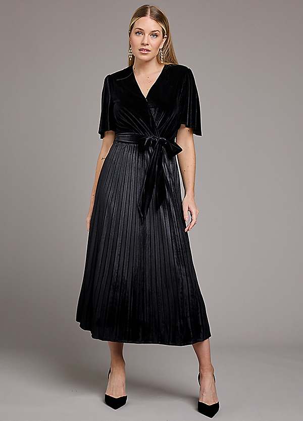 Black Velour Pleated Midi Dress by Kaleidoscope Look Again