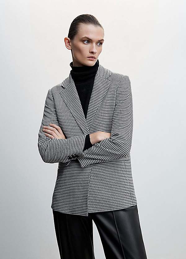 Long houndstooth cheap blazer