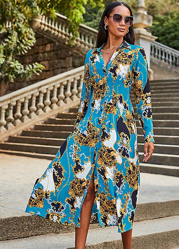 Blue Multi Print Midi Shirt Dress by Sosandar