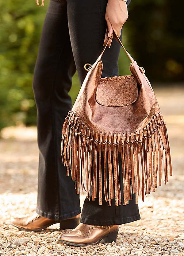 Boho Tassel Trim Premium Suede Shoulder Bag by Joe Browns