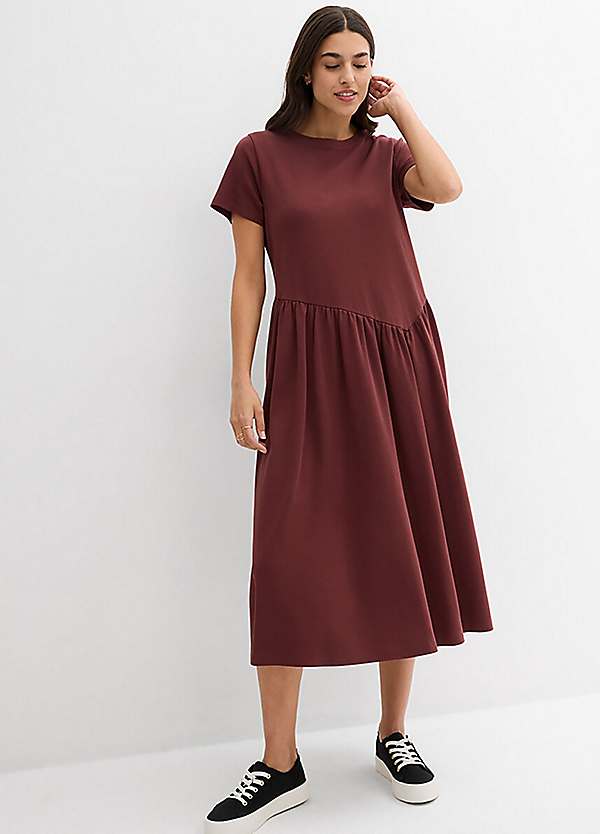 fit flare knit dress Modern Fit Jewel Neck Striped Flare Soft Knit Dress