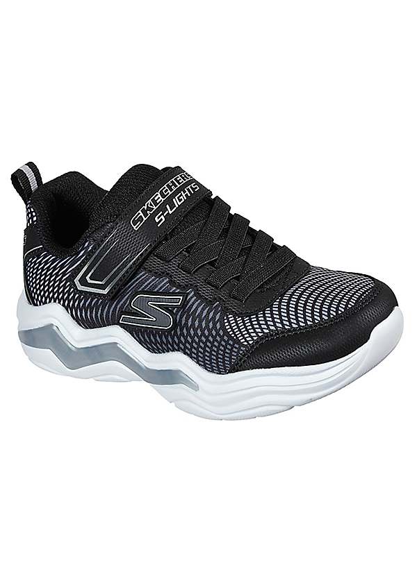 Boys Black Silver Gore Strap Trainers With Lighted Tech Piece by Skechers