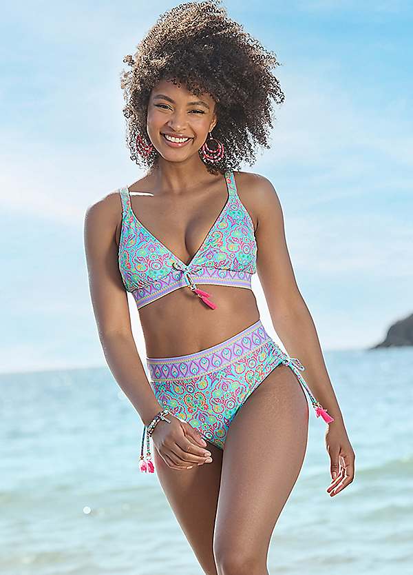 Bright Tile Print High Waisted Bikini Bottoms by Joe Browns Look Again