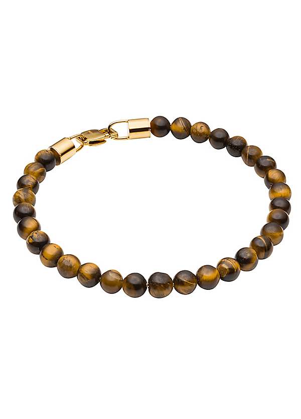 Brown Tigers Eye Beaded Mens Bracelet by Fred Bennett Look Again
