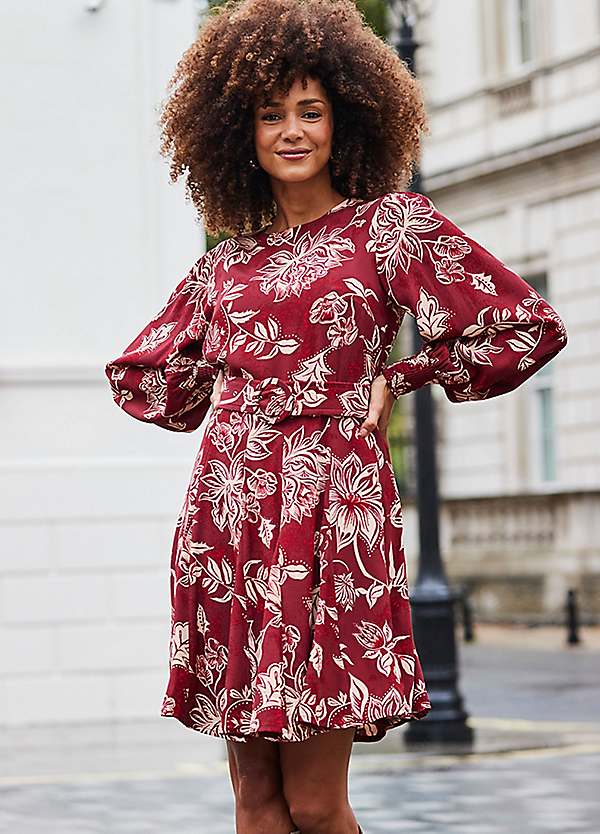 Burgundy fit clearance and flare dress