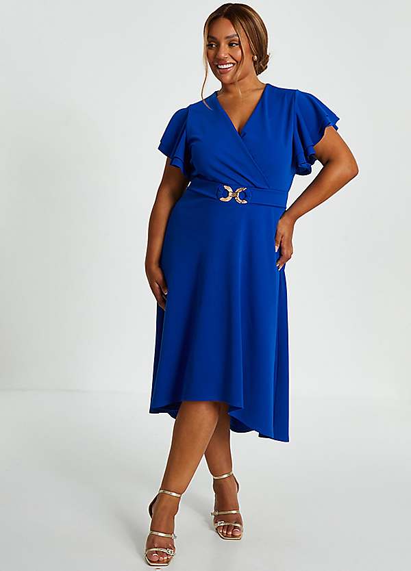 CRV Royal Blue Buckle Dip Hem Dress by Quiz Look Again