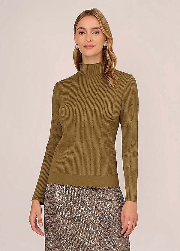 Cable Mock Neck Sweater with Scallop Hem by Adrianna Papell Look