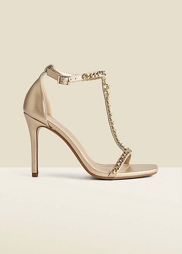 Chain Detail Square Toe Stiletto Heel Sandals by Sosandar Look Again