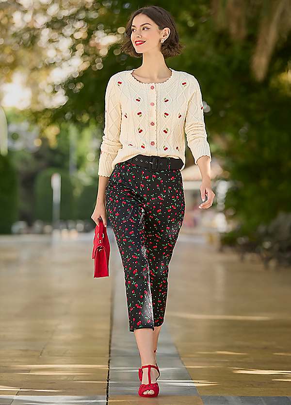 Cherry Print Vintage Capri Trousers by Joe Browns Look Again