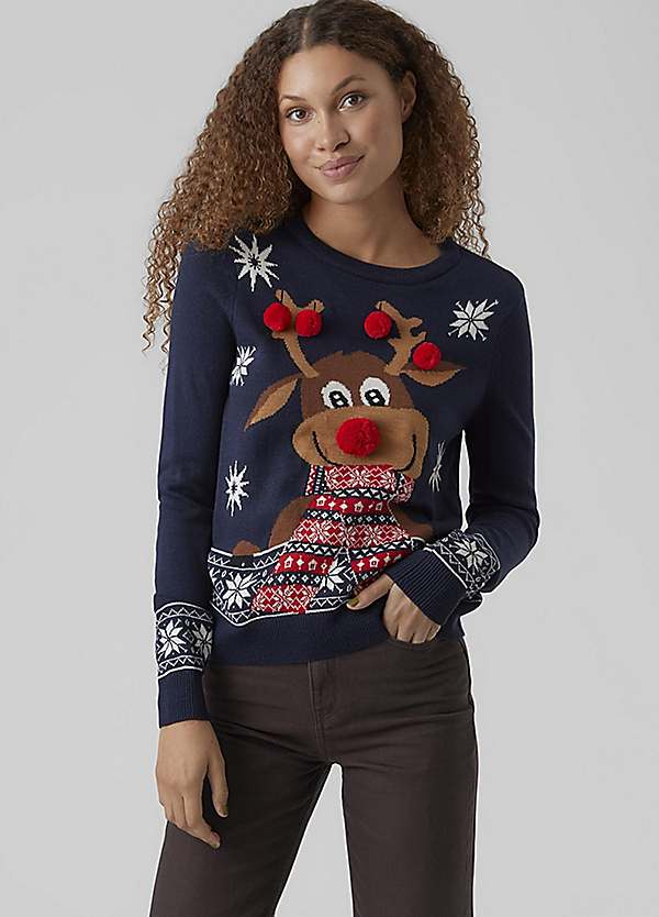 Christmas Print Long Sleeve Jumper by Vero Moda Look Again