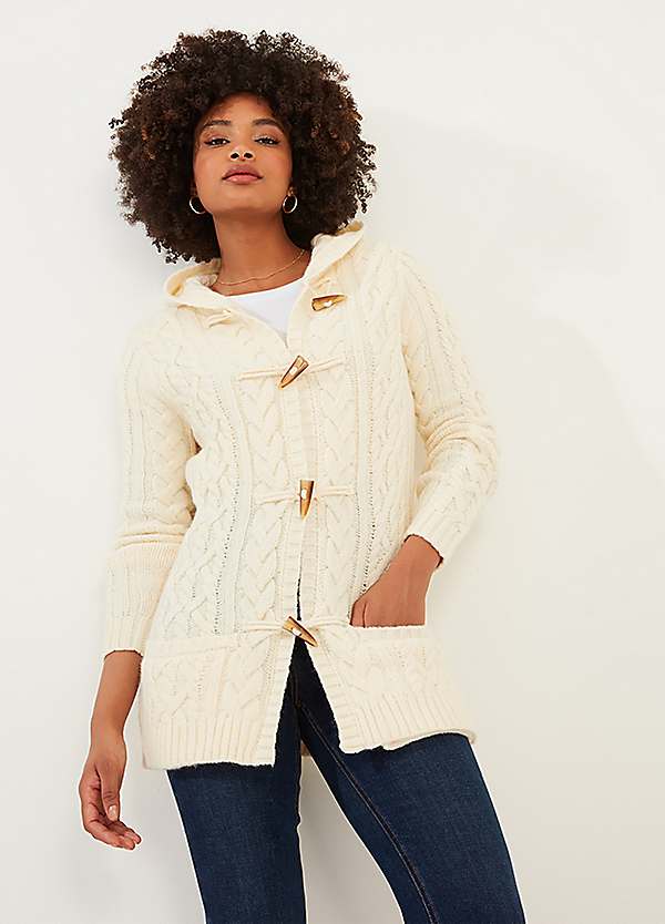 Chunky Cable Knit Toggle Hooded Cardigan by Joe Browns Look Again