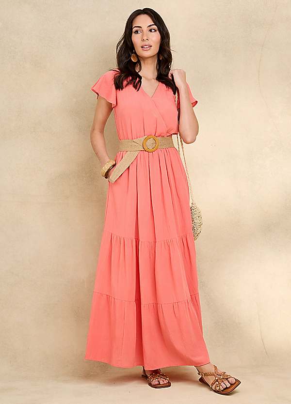 Ruffle Dress Coral Maxi Dress Uk Coral Draped Corset Ruffle - Main Image
