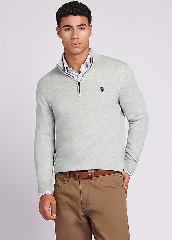 Cotton Funnel Neck Quarter Zip Knit Jumper by U.S. Polo Assn Look Again