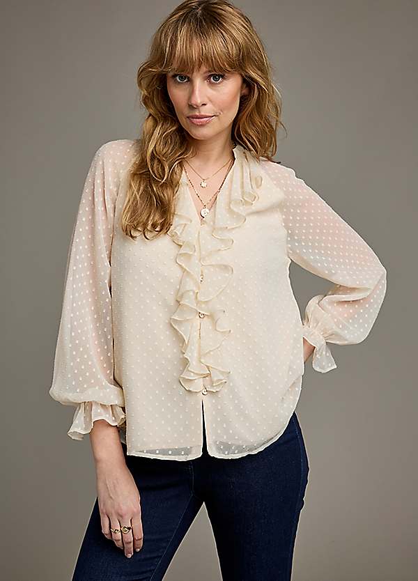 Cream Dobby Ruffle Blouse by Together Look Again