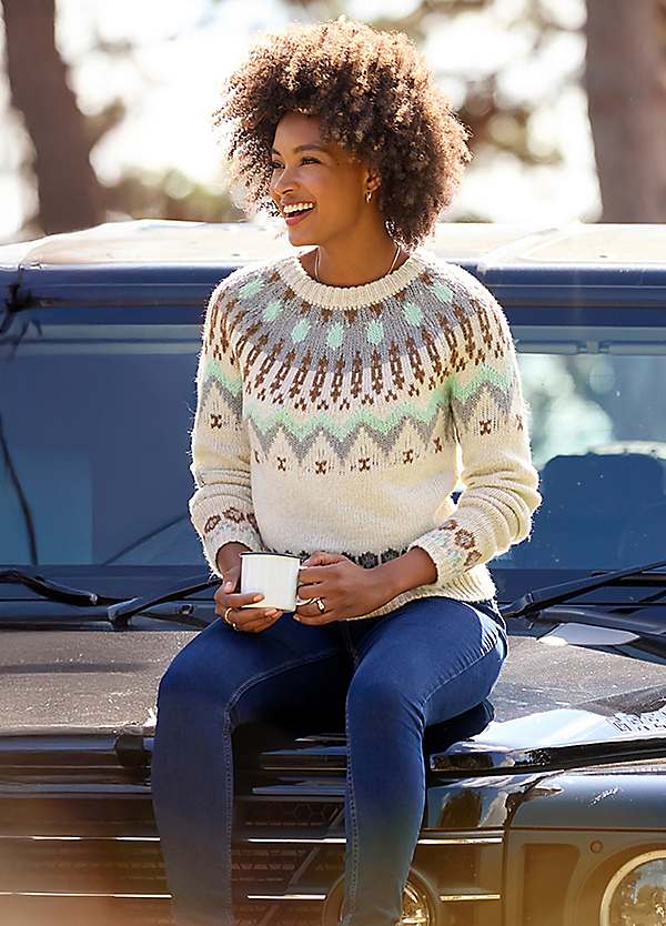 Joe Browns Cream Knitted Round Neck Fair Isle Style Jumper by Joe Browns