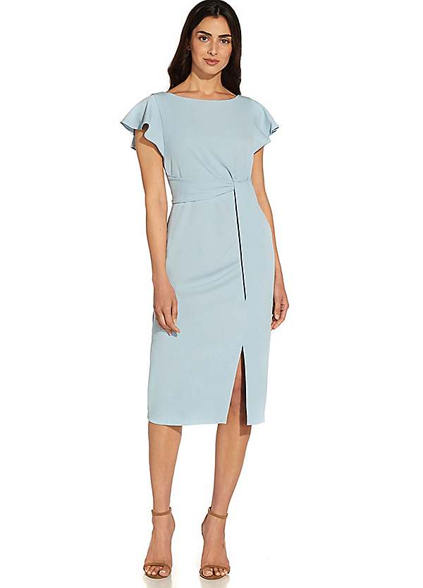 Crepe Front Tie Midi Sheath Dress by Adrianna Papell Look Again