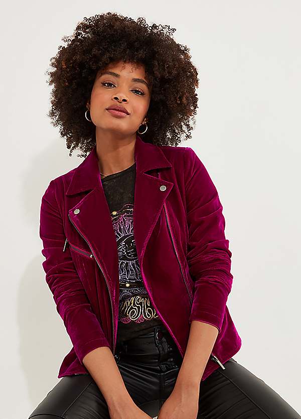 Cropped Velour Biker Jacket by Joe Browns Look Again