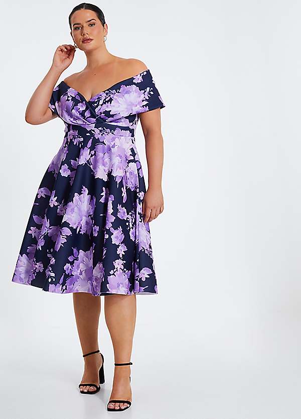 Floral Midi Dresses Navy Floral Bardot Dress NOBODY'S CHILD