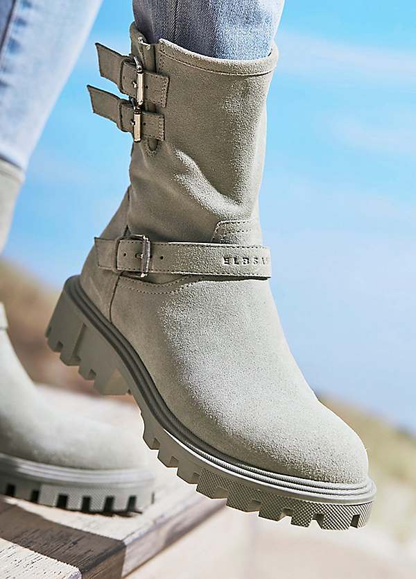 Decorative Buckle Ankle Boots by Elbsand Look Again