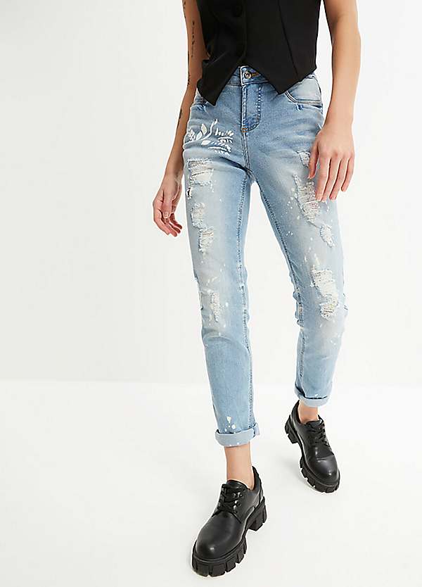 Distressed Effect Straight Leg Jeans by bonprix Look Again