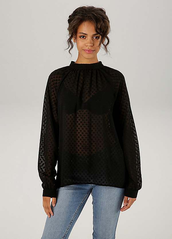 Dotty Sheer Long Sleeve Blouse by Aniston