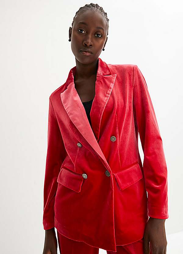 Double breasted red velvet on sale blazer