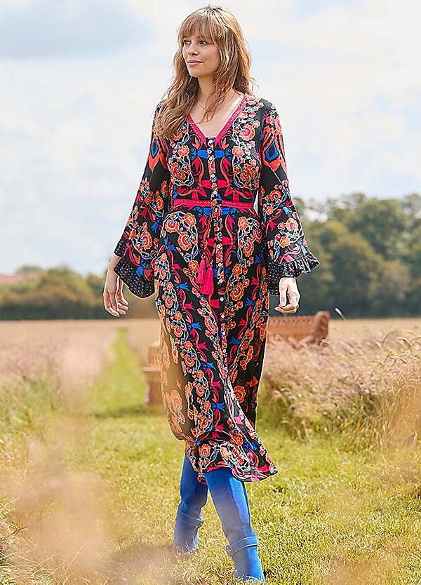 chinese dress ladies Casual Print Boho Maxi Dress With Waist Tucked In – Zalor main image 1