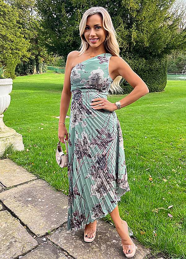 One Shoulder Ax Paris Evening Dresses AX Paris Ruched One Shoulder Mesh  Maxi Dress In Green Ombre Print