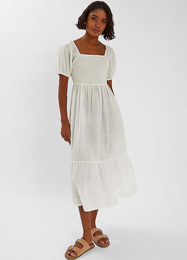 eyelet midi dress white Elena White Eyelet Midi Dress