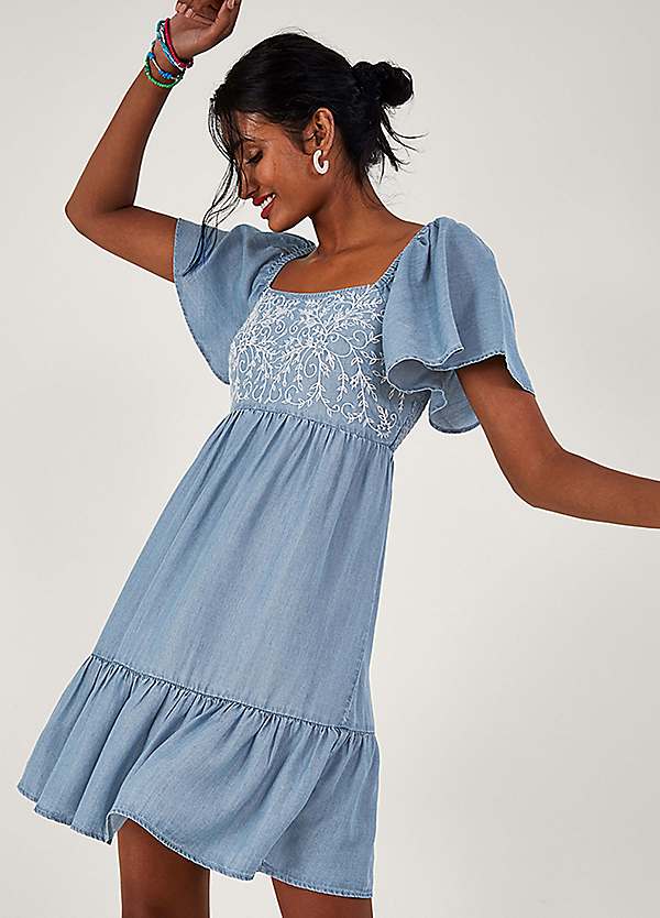 Denim hot sale dress embroidered