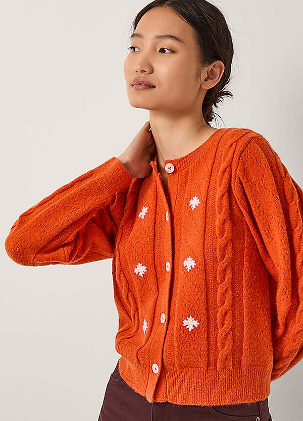 Monsoon Enya Floral Cable Knit Cardigan by Monsoon