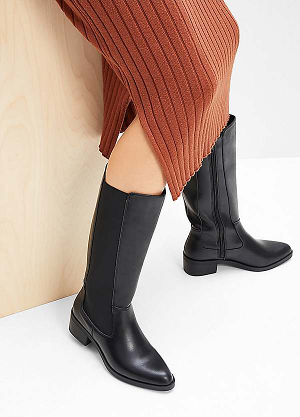 Faux Leather Mid Calf Biker Boots by bonprix Look Again