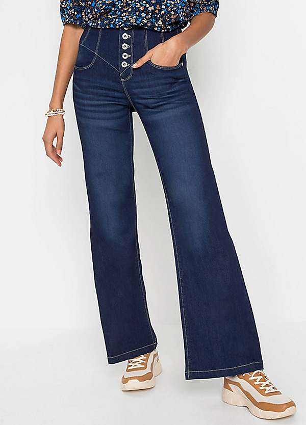Flared High Waist Button Jeans by bonprix | Look Again