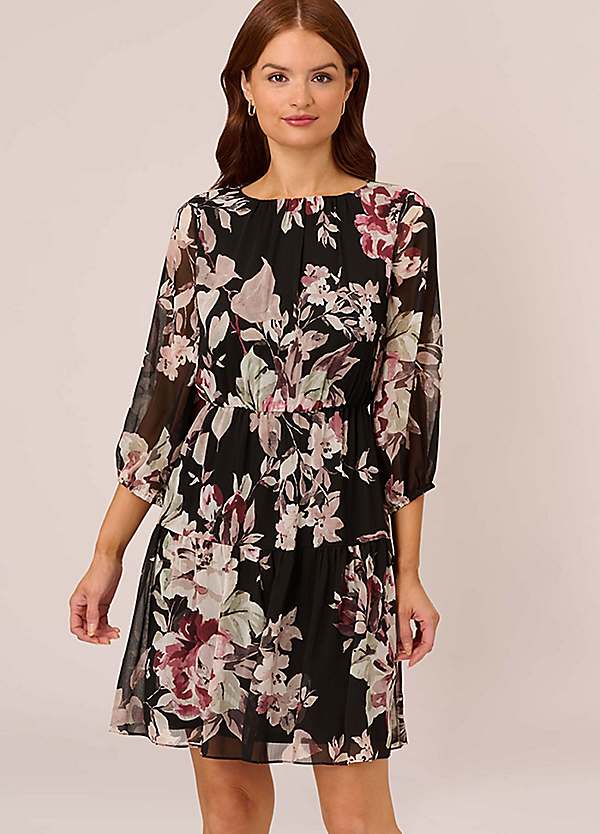 Floral Chiffon Elastic Dress by Adrianna Papell