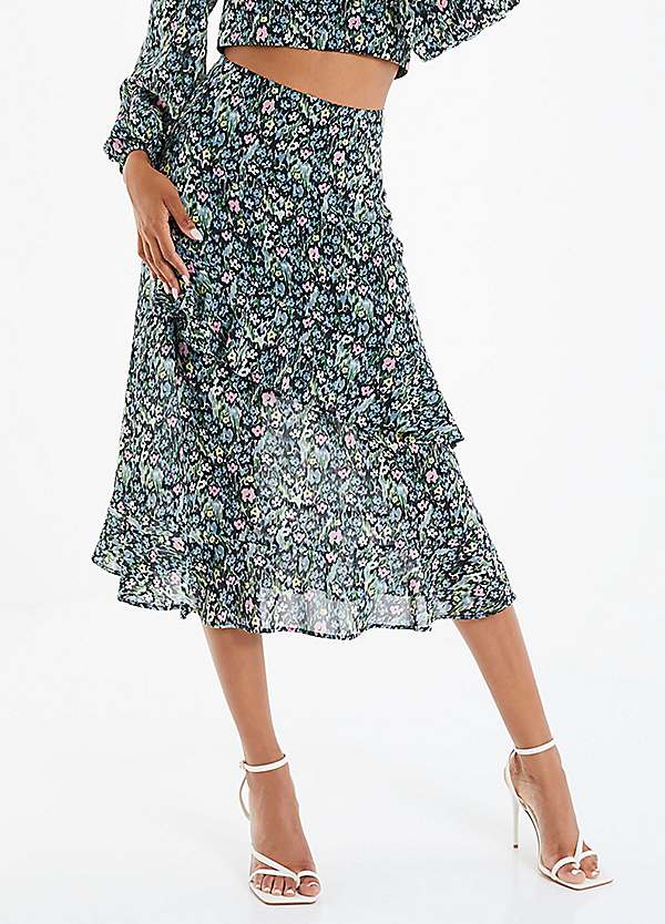 Floral Chiffon Midi Skirt