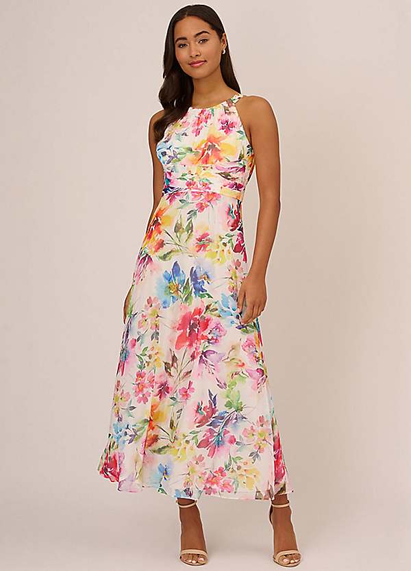 Floral Chiffon Halter Dress by Adrianna Papell