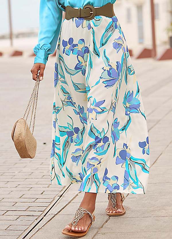 Floral print maxi outlet flared skirt