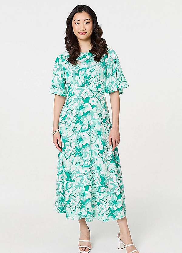 Floral Flared Sleeve A-Line Midi Dress by Izabel London | Look Again