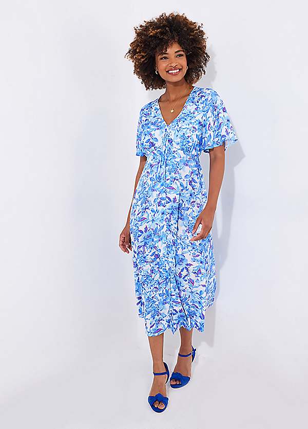 Floral Floaty Sleeve Tie-Neck Midi Dress by Joe Browns Look Again