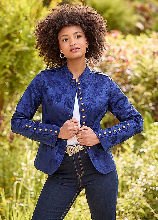 Floral Jacquard Cropped Military Jacket by Joe Browns Look Again